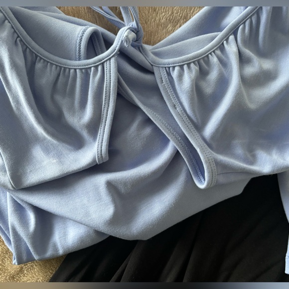 Aritzia Wilfred Small Stardust Long Sleeve Mini Dress Periwinkle Blue Open Back - Picture 7 of 8